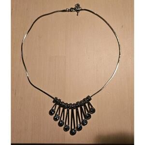 Egyptian Revival Style Bib Necklace Silver Tone Sparkle Adjust Snake Chain 18"